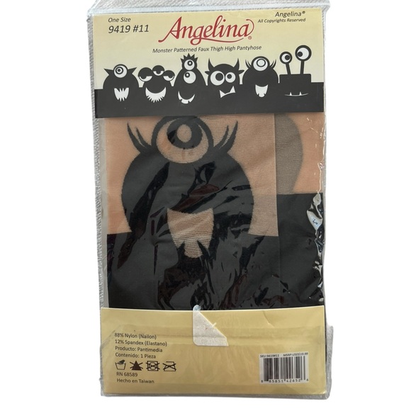 Angelina Monster patterned faux thigh high pantyhose Tights black 9419 #11 - Picture 2 of 5